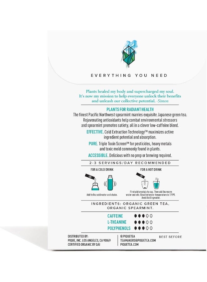 Pique Organic Mint Green Tea Crystals - Support Healthy Digestion, Immunity and Energy. Caffeinated Green Tea with Spearmint - 14 Single Serve Sticks (Pack of 1) - Image 2